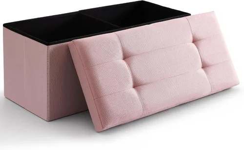 Miniatura 14 de Otomano de Almacenamiento Cúbico Pequeño, Reposapiés Plegable, Asiento Cuadrado, Otomano Acolchado de Lino Beige