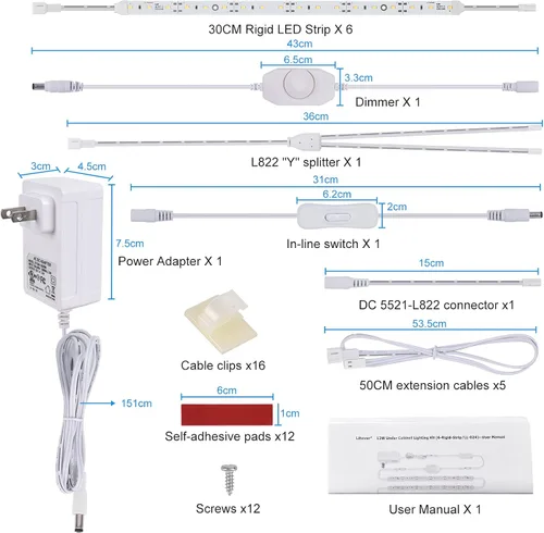 Miniatura 3 de Kit de iluminación LED para debajo del gabinete para gabinetes de cocina, mostrador, estantería, estantería, armario. 6 tiras de luz LED de 12