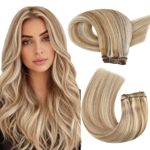 Miniatura 50 de Moresoo - Extensiones de cabello humano real cosidas, Remy, lacio, doble trama, color negro jet, 14 pulgadas, 3.53 onzas