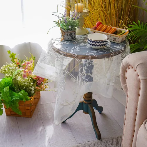 Miniatura 3 de ARTABLE Mantel de encaje blanco para boda, dobladillo de organza, cuadrado, pequeño, rectangular, vintage, para el hogar, fiesta al aire libre