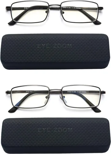 Miniatura 9 de Gafas de lectura con bloqueo de luz azul, paquete de 2 unidades, rectangulares, de metal, anti rayos azules y lectores UV, para hombres y mujeres