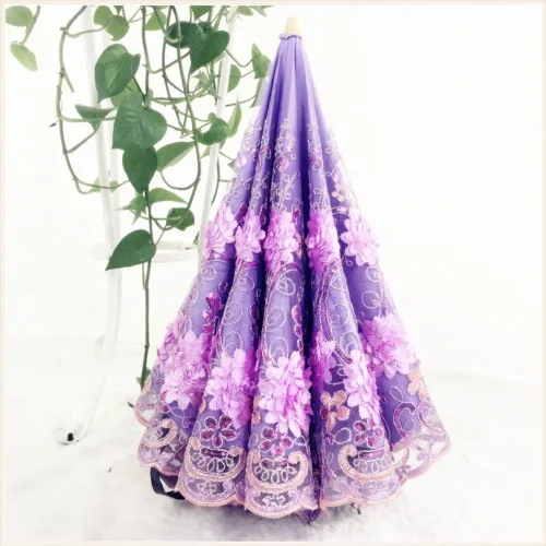 Miniatura 152 de Honeystore Sombrilla bordada con flor 3D plegable UV con encaje clásico