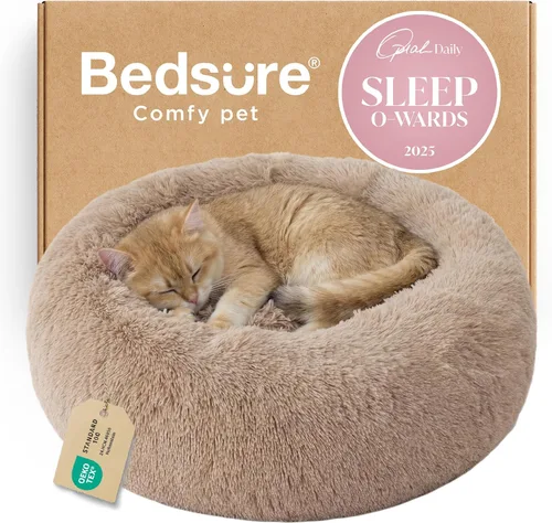 Miniatura 23 de Bedsure - Cama relajante para perro mediano, lavable, tipo dona, cama para gato, antideslizante, redonda, afelpada, mullida, de piel sintética