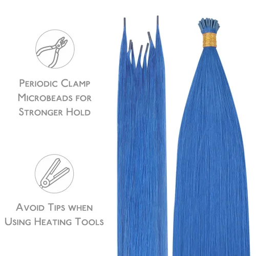 Miniatura 5 de WENNALIFE I Tip - Extensiones de cabello humano, 0.88 oz, 25 s, 14 pulgadas, extensiones de cabello humano Remy azul Itip invisibles, puntas Itips