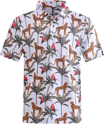 DEOLAX Camisa de golf para hombre, con estampado de moda, atlética, de manga corta, clásica, casual, ajuste seco, suave, para hombres