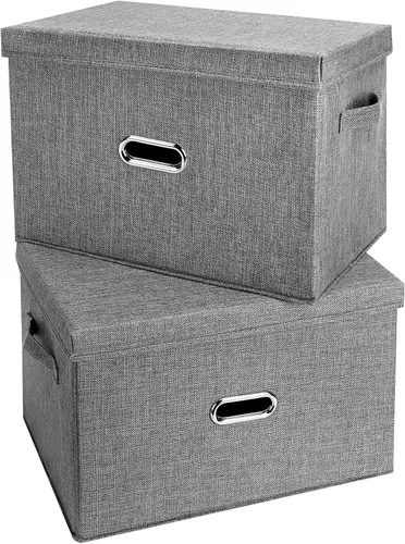Miniatura 11 de Papeleras grandes plegables de tela de lino, con tapa y asas extraíbles, organizador de cajas de almacenamiento lavables, cubos con cubierta