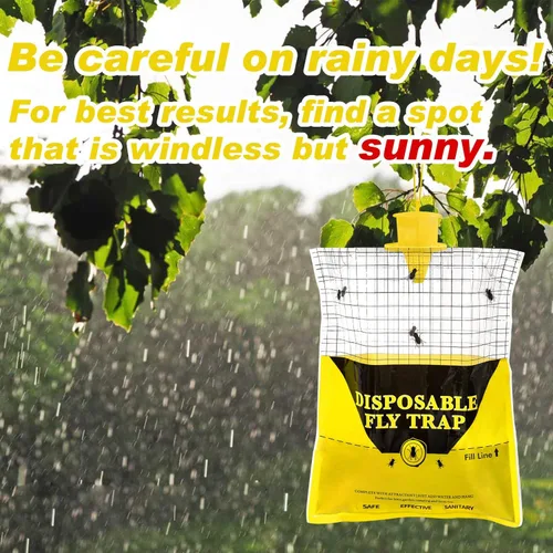 Miniatura 8 de Trampas para moscas al aire libre para patio, paquete de 4 bolsas grandes precebadas desechables para exteriores, cazador de moscas colgantes