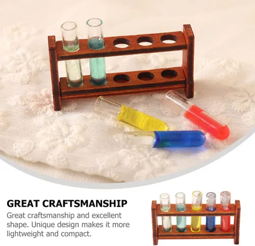 Miniatura 4 de Totority Mini tubos de ensayo de casa con estante – Accesorios de laboratorio en miniatura para la ciencia de la casa de muñecas, juego decorativo