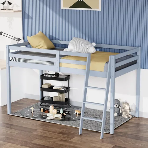 Miniatura 16 de VINGLI - Cama tipo loft baja de 47'' para junior con escaleras, cama de madera tamaño individual para adultos, niños y adolescentes jóvenes, sin