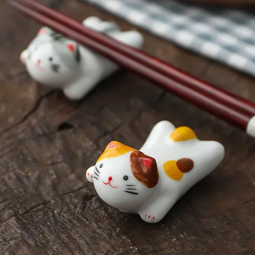 Miniatura 2 de Juego de 5 palillos para gatos, soportes para pinceles de pintura china, porcelana de estilo japonés, soporte para palillos de cerámica para cena