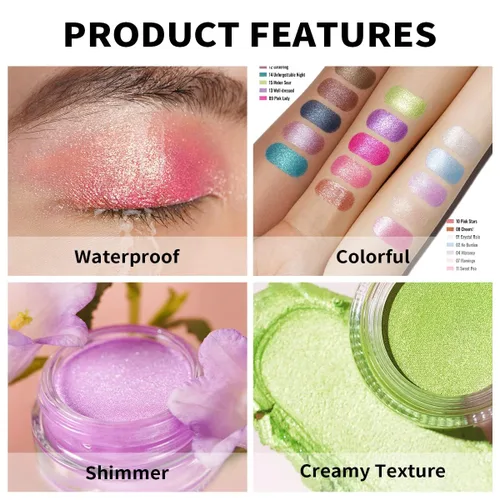 Miniatura 6 de Oulac Sombra de ojos en crema blanca brillante Iluminador a prueba de agua y sombra de ojos con purpurina de larga duración, color natural