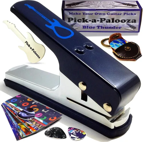 Miniatura 9 de Gran kit de Pick-a-Palooza para hacer tus propias púas para guitarra, para regalo. Dispositivo prémium para fabricar púas. Cadena de cuero porta