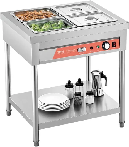 VEVOR - Calentador de comida comercial de 4 sartenes, 4 x 1/2 sartenes eléctricas de mesa de vapor, calentador de alimentos profesional de buffet y