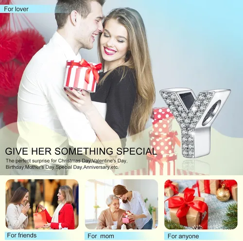 Miniatura 128 de PARCOM Dijes de letras compatibles con pulseras Pandora de plata esterlina S925 con iniciales para pulseras del alfabeto A-Z, cuentas de letras