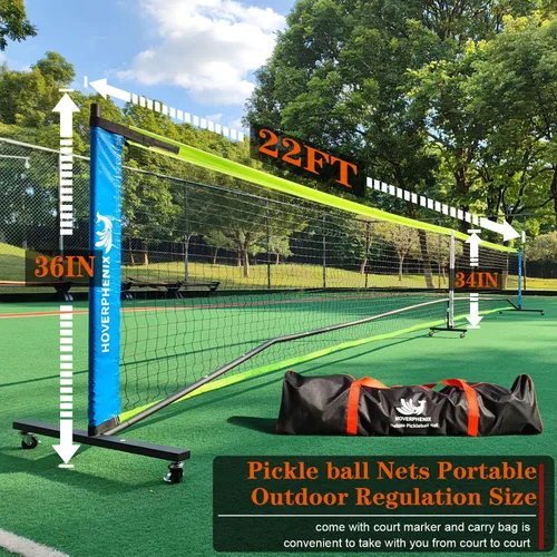 Miniatura 6 de Hoverphenix Portable Pickleball Net Set, 22FT Regulation Size Pickle Ball Net with Paddle Set of 4, Pickleballs and Carry Bag, Easy Setup for Indoor