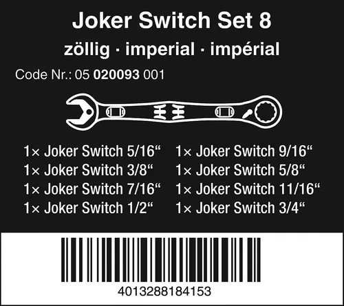 Miniatura 2 de WERA 05020093001 6001 Joker Switch 8 Imperial Set 1 Juego de llaves combinadas de trinquete, imperial, 8 piezas