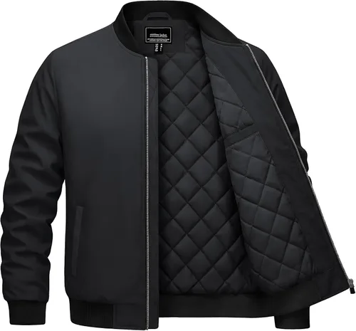 Miniatura 10 de Cotrasen Chaqueta bomber para hombre, para otoño e invierno, cálida, rompevientos, con cremallera completa, acolchada, casual
