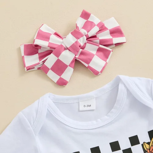 Miniatura 138 de Sejardin Ropa de verano para bebé y niña, recién nacida, manga corta, con letras, mameluco elástico con diadema