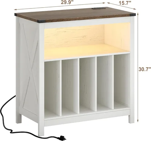 Miniatura 2 de ChooChoo Soporte grande para tocadiscos con estación de carga y luz LED, soporte para discos de vinilo con capacidad para hasta 300 álbumes, mesa