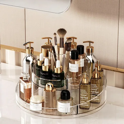Miniatura 7 de Taiuloo Organizador de maquillaje giratorio de 360 grados, bandeja de almacenamiento cosmético de acrílico transparente Lazy Susan para cuidado