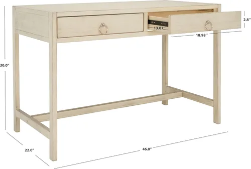 Miniatura 3 de SAFAVIEH Muebles - Escritorio Esther con 2 cajones, color blanco antiguo, madera maciza, diseño de herrajes dorados glamorosos, ideal para oficina