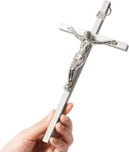 Miniatura 8 de VINETEN Crucifijo - Cruz de pared Cruces católicas delgadas de metal negro Decoración de pared de crucifijo para tu hogar, 8 pulgadas