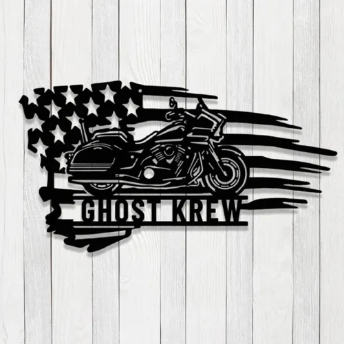 Miniatura 7 de Letrero de metal personalizado para motocicleta, arte de pared de metal con bandera de EE. UU., arte de pared de metal para motocicleta, letrero