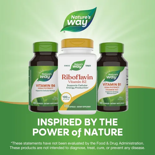 Miniatura 7 de Nature's Way Riboflavina Vitamina B2, Apoya la Producción de Energía Celular*, Riboflavina de Alta Potencia, 100 mg por porción, 100 cápsulas