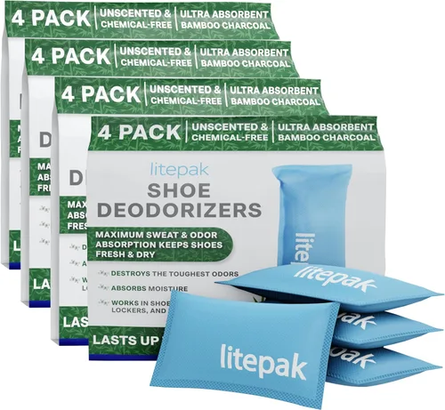 Litepak Desodorizador de zapatos y eliminador de olores de carbón activado absorbente de olores para zapatos y bolsas de gimnasio, ambientador de