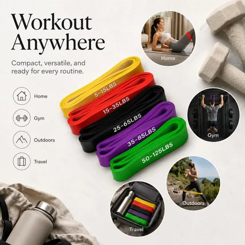 Miniatura 8 de Bandas de asistencia para dominadas, bandas de resistencia para entrenamiento, bandas de dominadas para hombres y mujeres, bandas de ejercicio