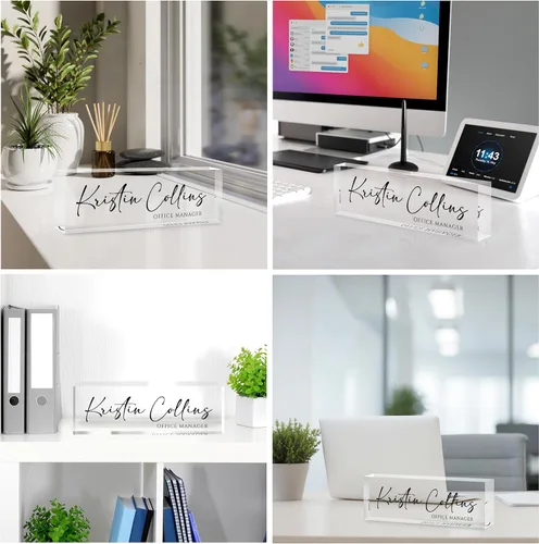 Miniatura 2 de Placa de nombre personalizada para escritorio, placa de nombre personalizada en cristal acrílico transparente, regalos de agradecimiento para Tinta