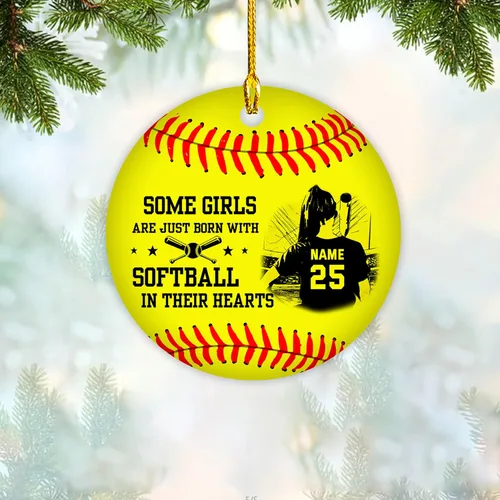 Adorno de sóftbol personalizado, decoración de árbol de Navidad, adorno plano en forma 2D personalizada, regalos para amantes del sóftbol para