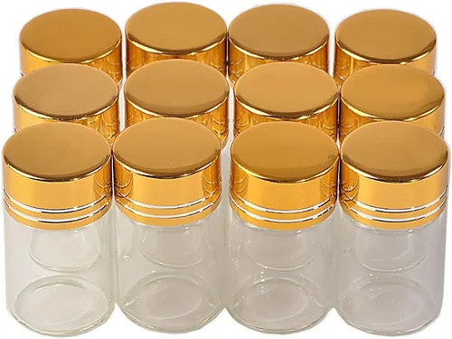 24 botellas de cristal de 0.2 fl oz con tapas de rosca de aluminio dorado vacías aceite esencial azafrán píldora polvo líquido joyería frascos