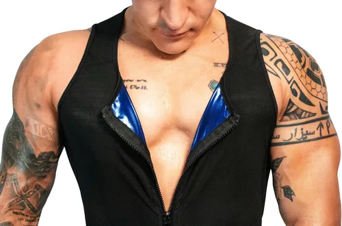 Miniatura 6 de FUXERT Chaleco de sauna para hombre, camiseta sin mangas para entrenamiento, entrenamiento de cintura, chaleco de compresión para mejorar el sudor
