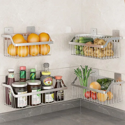 Miniatura 17 de SUS304 - Cestas de almacenamiento colgantes de acero inoxidable para montaje en pared, estante de almacenamiento de alambre de metal para cocina