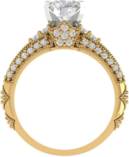 Miniatura 4 de Clara Pucci Anillo de compromiso de zafiro blanco con grabado personalizado de corte redondo de 2.10 quilates, conjunto nupcial de 14 quilates, oro
