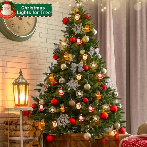 Miniatura 8 de [Temporizador] Luces de Navidad a pilas de 10 pies de Papá Noel, alce, copo de nieve, luces para decoración de árboles en interiores y exteriores