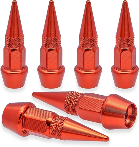 Miniatura 18 de 4 piezas de tapas de válvula de rueda con estilo púas, cubiertas universales de válvula de rueda de aleación de aluminio a prueba de polvo