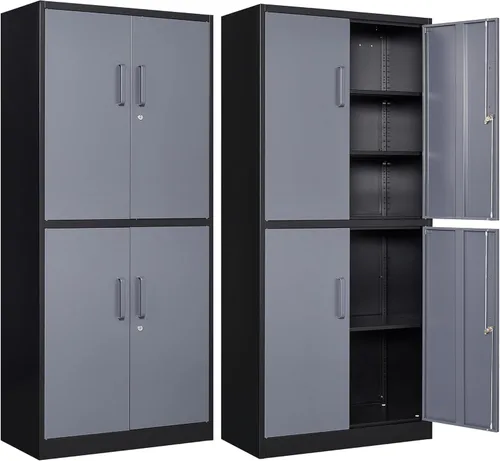 Miniatura 8 de Letaya - Armario de almacenamiento de metal con puerta con cerradura, gabinetes de acero con estantes ajustables para oficina, hogar, despensa