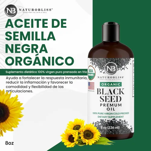Miniatura 3 de NaturoBliss Aceite orgánico de semillas negras 100 virgen prensado en frío Omega 3 6 9 súper antioxidante para apoyo inmunológico, articulaciones