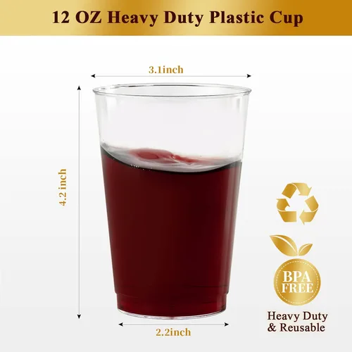 Miniatura 4 de Vplus Paquete de 150 vasos de plástico transparente reutilizables de 12 onzas, vasos desechables de plástico resistentes para fiestas, Navidad