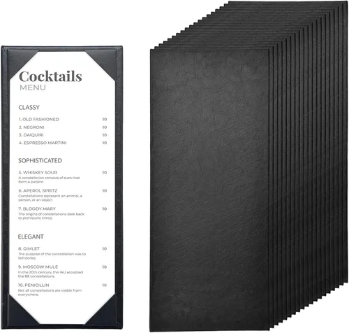 Miniatura 10 de WeChef Portamenús para Restaurante 4.25"x11" Doble Pliegue 2 Vistas Fundas de Menú de Restaurante de Cuero PU con Esquinas Anguladas para Lista