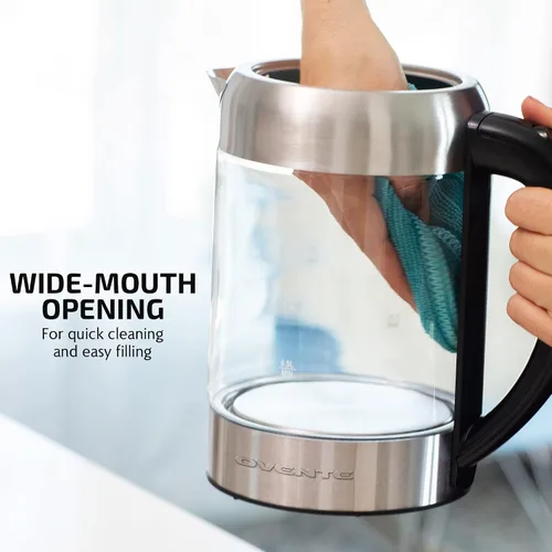 Miniatura 9 de OVENTE Hervidor eléctrico con vidrio de borosilicato de 1.7 L, hervidor de agua instantáneo de 1500 W y calentador para café o té, libre de BPA