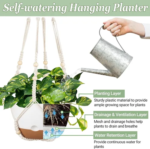 Miniatura 6 de Mkono Juego de macetas colgantes de 3 a 10 pulgadas para plantas de interior con riego automático, maceta colgante al aire libre con colgadores