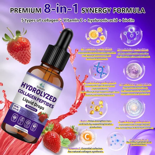Miniatura 2 de Péptidos de colágeno múltiple líquido gota w. Tipos I II III V X ácido hialurónico vitamina C biotina para la salud de las articulaciones, la piel