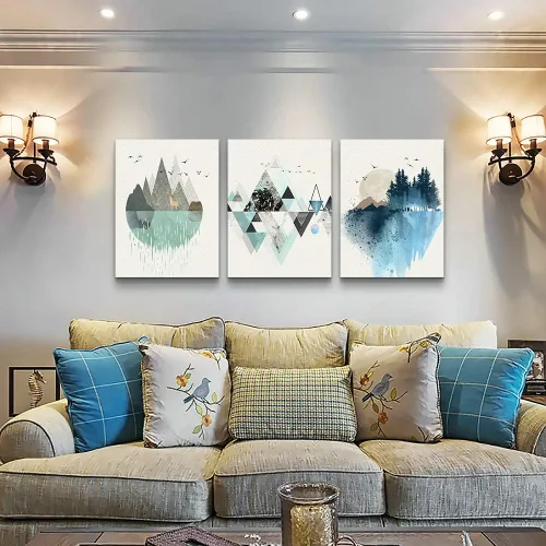 Miniatura 3 de Lienzo decorativo para pared de sala de estar, gran tamaño, geometría abstracta montaña durante el día, impresiones en lienzo para obras de arte