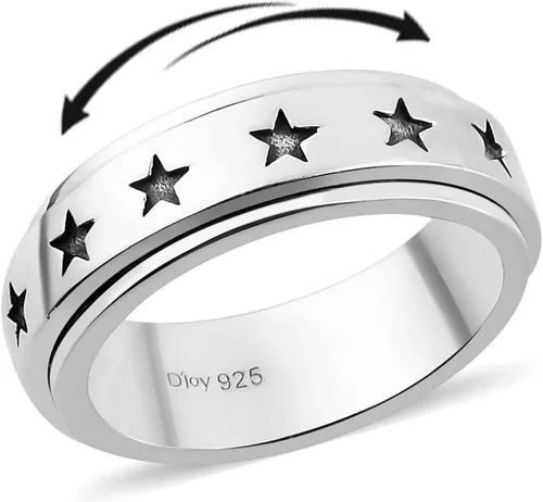 Shop LC - Anillo giratorio de plata de ley 925, diseño de lunas y estrellas, anillo antiansiedad para mujeres y hombres, chapado en platino, joyería