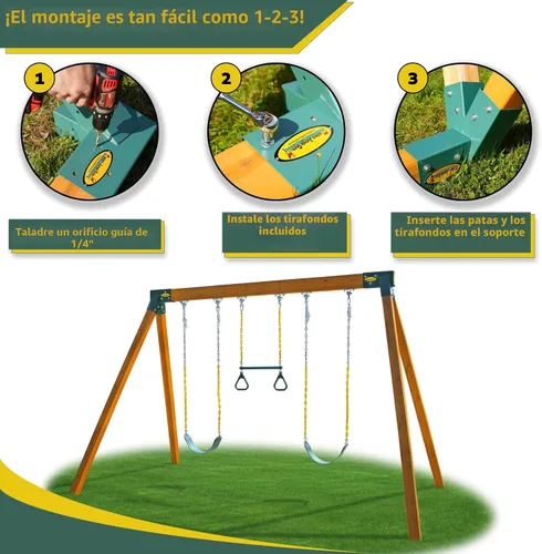 Miniatura 3 de Eastern Jungle Gym Fácil 1-2-3 Soportes A-Frame 2 para juego de swing con todos los hardware de montaje, verde