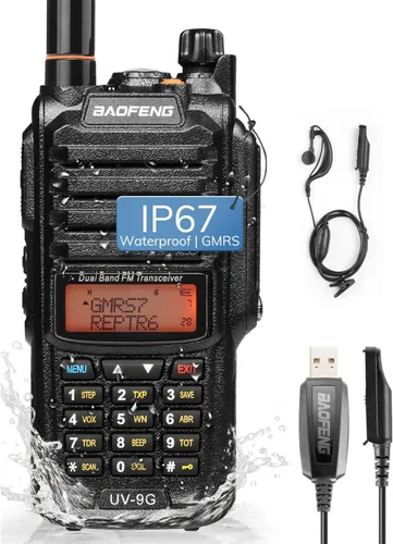 BAOFENG UV-9G GMRS Radio, Radio bidireccional impermeable IP67 para adultos, Escáner y receptor NOAA de largo alcance, Radio recargable portátil