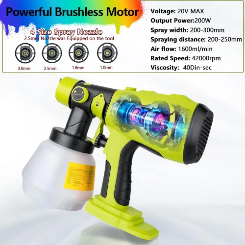 Miniatura 3 de Choerinton Pulverizador de pintura compatible con batería Ryobi, pulverizador de pintura eléctrico inalámbrico de 200 W, pistola de pintura HVLP